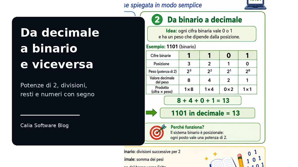 Da decimale a binario e viceversa: conversioni, resti e numeri con segno