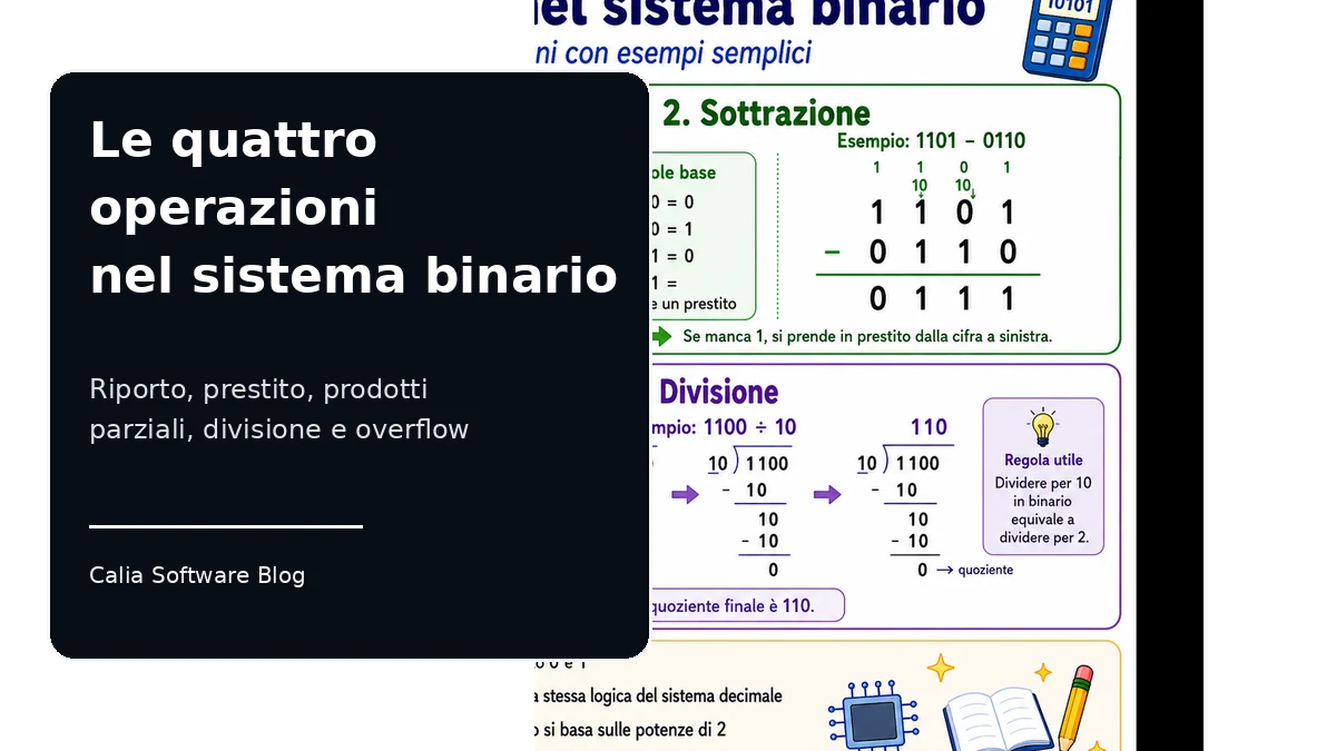 Le quattro operazioni nel sistema binario: riporto, prestito, prodotti e divisione